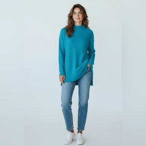 J. Jill Mock Neck Tunic Sweater Teal Blue Size Small